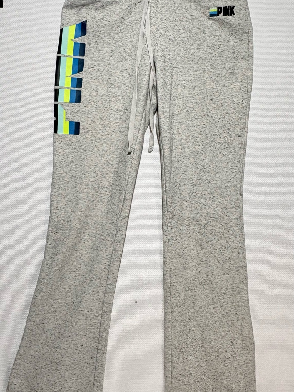 PINK Victoria's Secret Heather Gray Joggers with Neon Stripe Logo